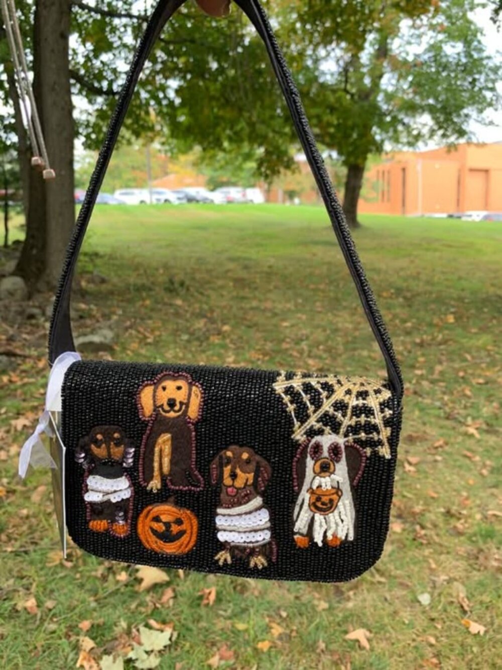 Viral Black Beaded Halloween Dog Ghost Themed Shoulder Bag